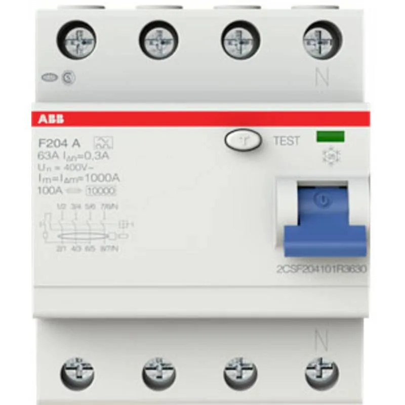 Fehlerstromschutzschalter Typ A, 300 mA, 4-polig — ABB F204A-63/0,3