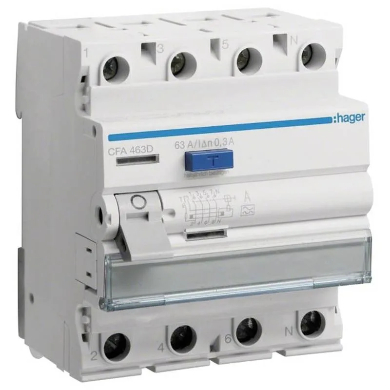 Fehlerstromschutzschalter Typ A, 300 mA, 4-polig — Hager CFA463D